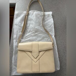 Yves Saint Laurent Shoulder Bag Leather Purse Beige YSL Vintage Auth
